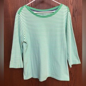 Croft & Barrow Womens Shirt XL 3/4th Sleeve Mint Green White Stripes 100% Cotton